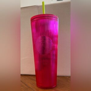Starbucks 2023 Summer Dragonfruit Neon Pink Stripe Venti Cold Cup NWT